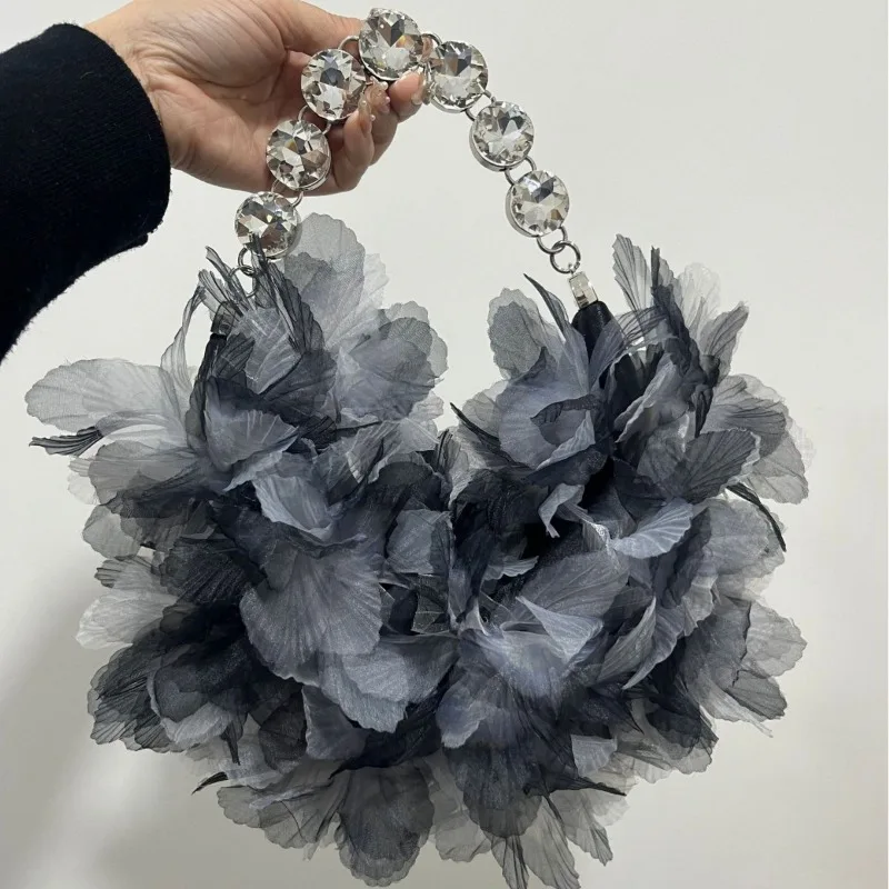 

Женская модная сумочка-клатч с кристаллами и бриллиантовой ручкой, блестящий цветочный дизайн со стразами для свадебной вечеринки, вечерняя сумка