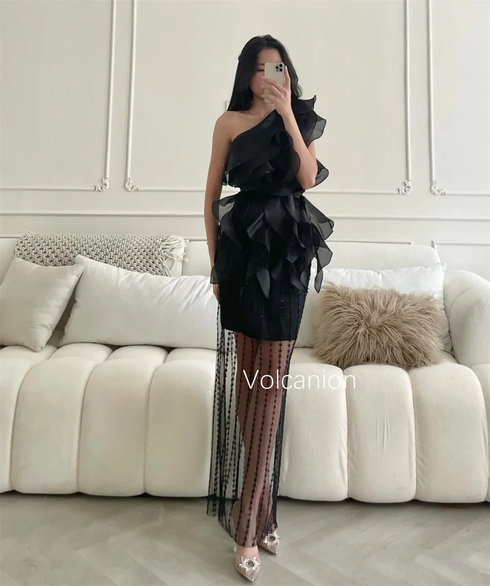 تخصيص الأورجانزا حجر الراين كشكش واحد الكتف مستقيم فساتين متوسطة الطول مناسبة مخصصة أزياء أنيقة حزب