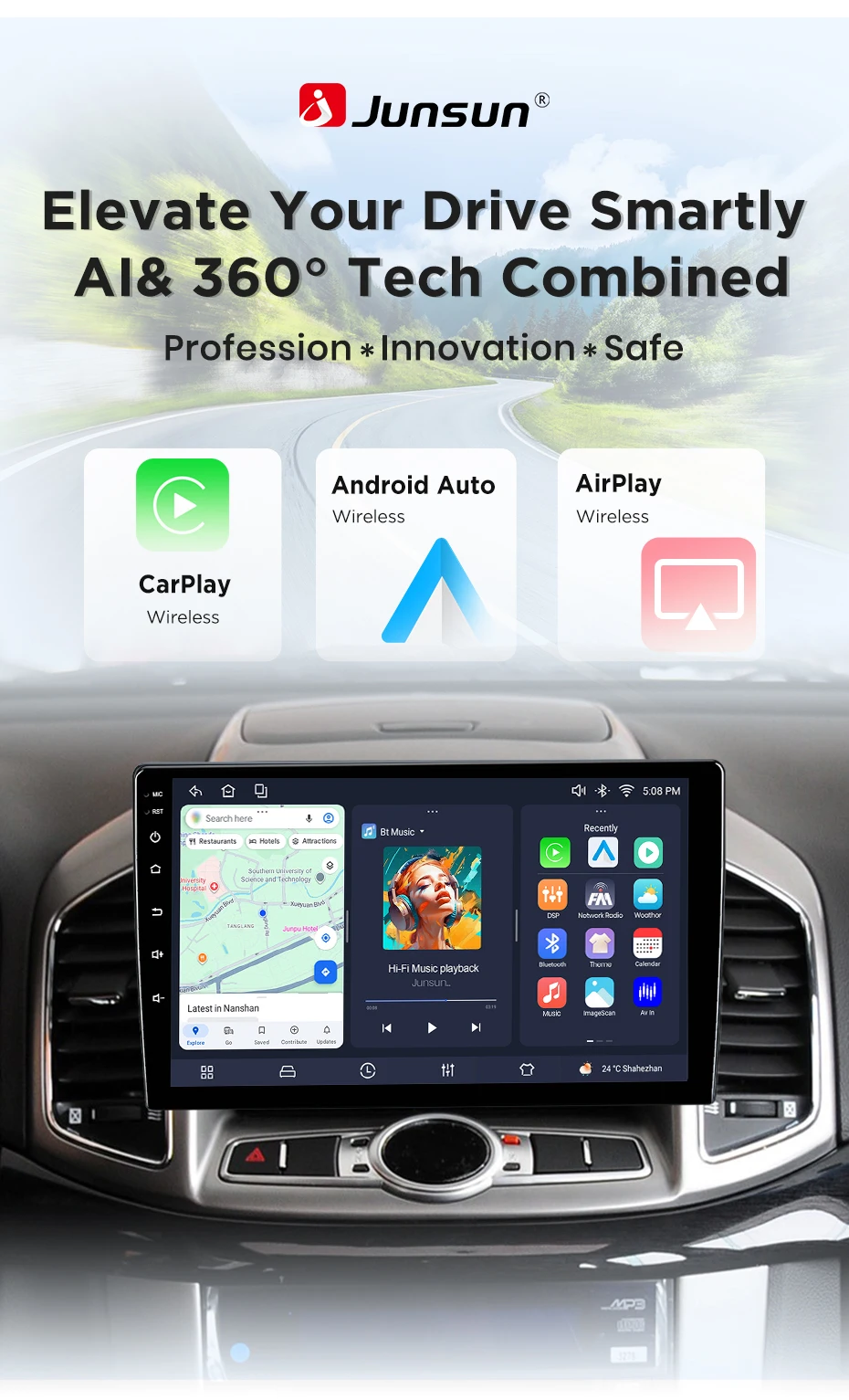 Junsun Android 15 Auto-Intelligenzsysteme für Chevrolet Captiva C140 Facelift 2011-2018 AI Wireless CarPlay für Apple Auto 9" – Detail 2