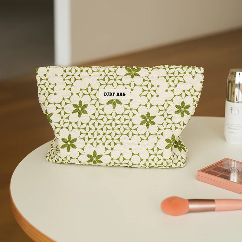 Borsa per il trucco da donna borsa da toilette da viaggio per articoli di Design con cerniera di grande capacità verde fresca borsa da viaggio per