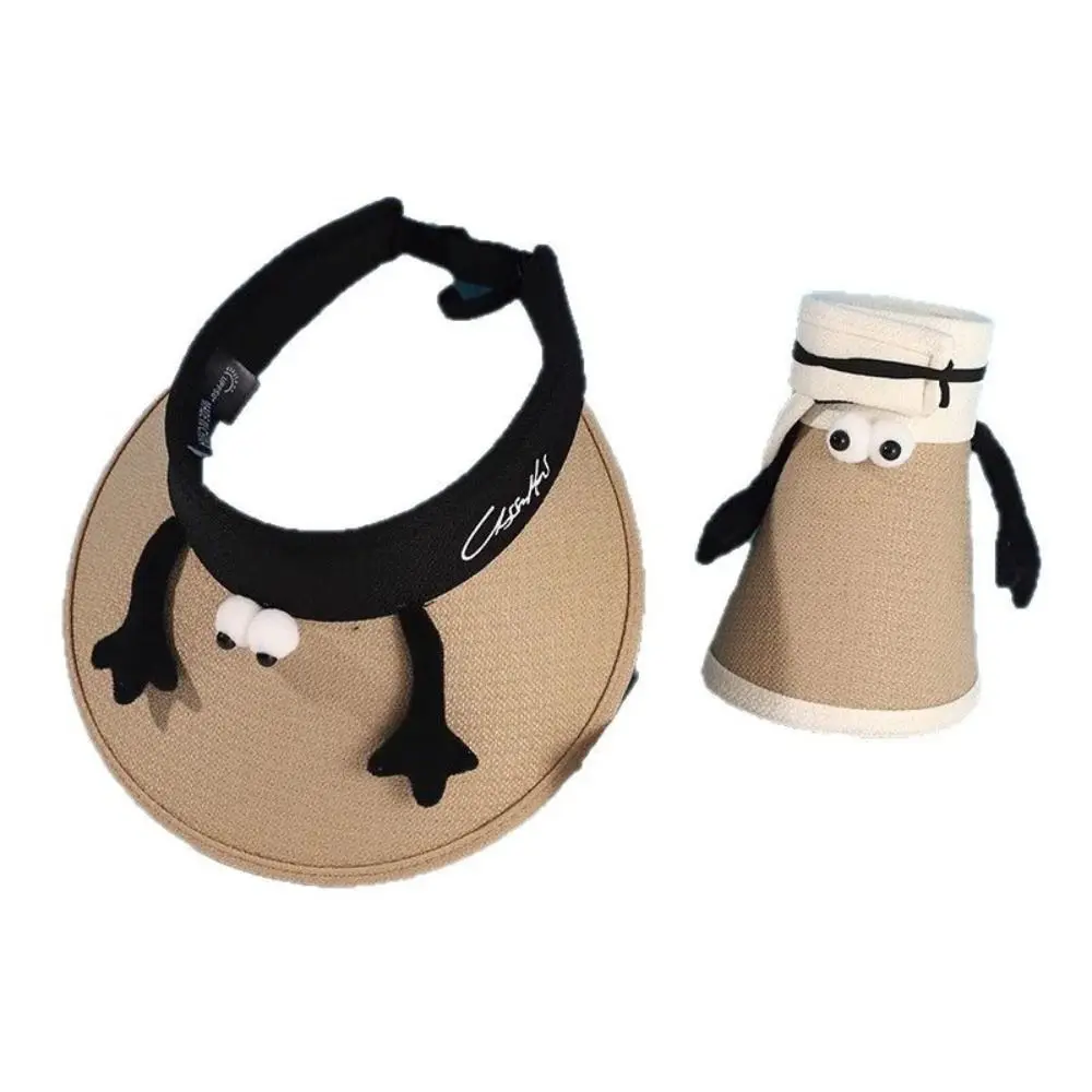

New Empty Top Kids Straw Caps Anti-UV Adjustable Visor Cap Cartoon Breathable Beach Hat Outdoor