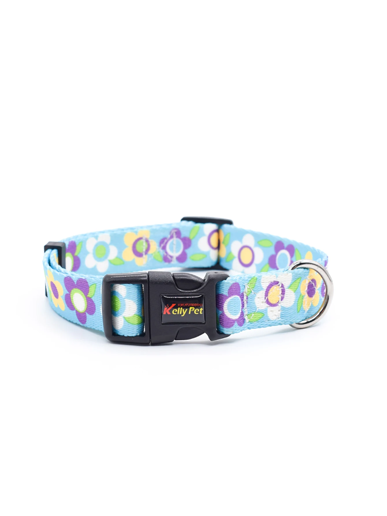 Single layer polyester printed dog collar for small and medium-sized dogs, comfortable pet collar with adjustable size