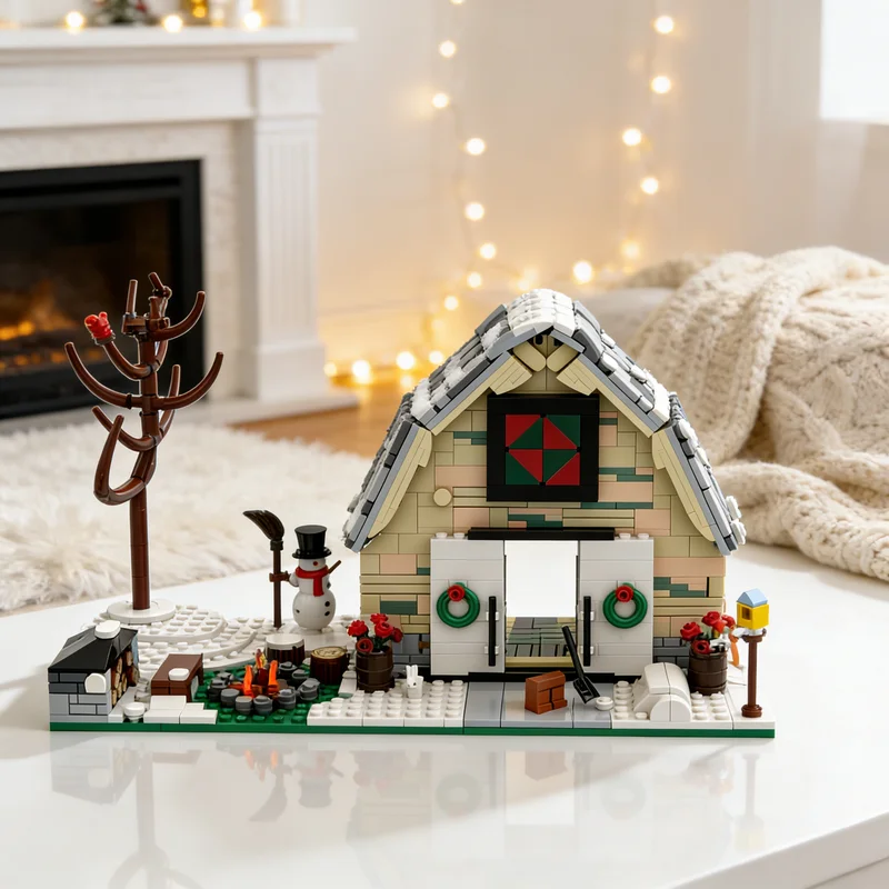 

1107pcs MOC Winter Quilt Barn Village Seasonal Model Building Blocks DIY Gift Creative Collectible Display Decor Premium Adult