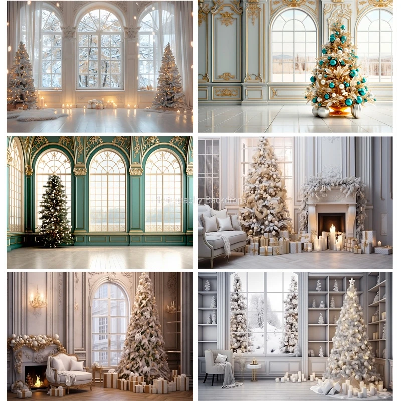 Cozy Christmas Day Scene Fireplace Photography Backdrop Props Winter Living Room New Year Gift Holiday Photo Background RS-13