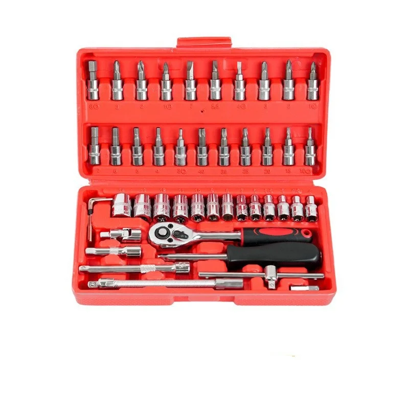 

46-Piece 1/4-Inch Drive Metric Socket Ratchet Wrench Set With Extension Rods Hand Tool Box OEM Car & Garden Use