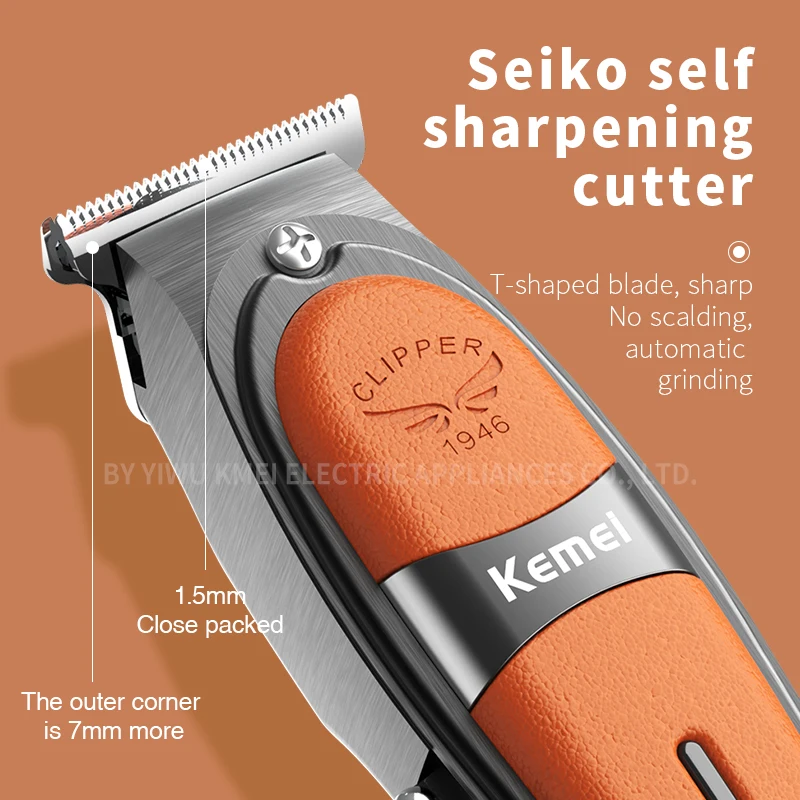 Original Kemei ที่มีประสิทธิภาพตัดผมโลหะผม Trimmer สำหรับชายไฟฟ้า Body เครื่องเล็มหนวดแบบชาร์จไฟได้ Clipper ตัดผม