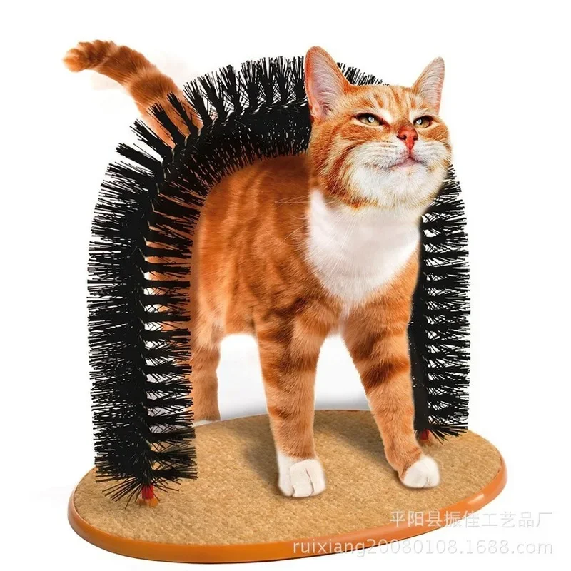 Comfortable Arch Cats Massager Pet Cat Itching Grooming Supplies Round Fleece Base Kitten Toy Scratching Device Brush for Pets