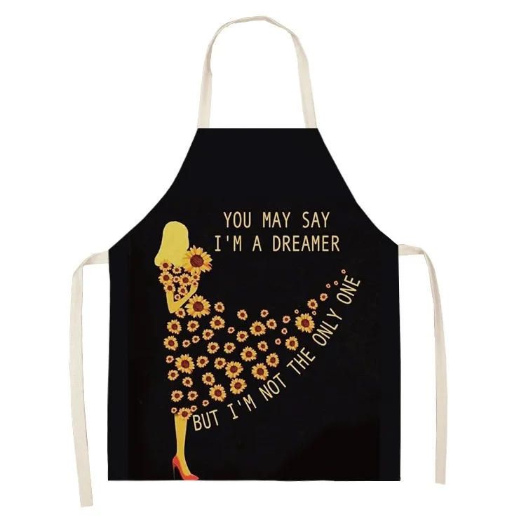 Creative sunflower pattern sleeveless apron for kitchen cooking oil-proof linen bib for adults and children printed apron