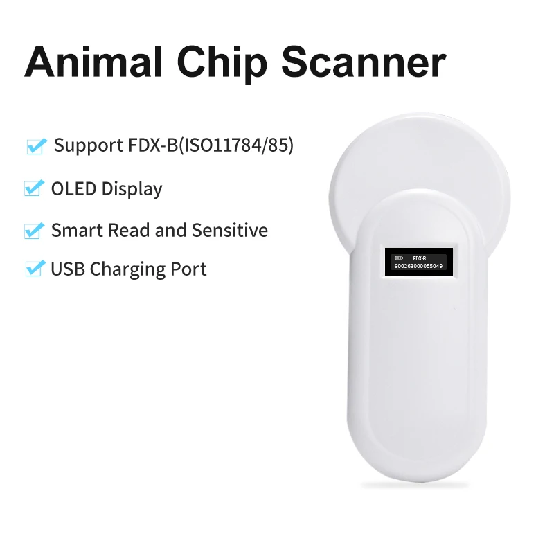 

134.2KHz Pet Chip Scanner OLED Display FDX-B Reader ISO11784/85 Animal Microchip Reader for Dog and Cats