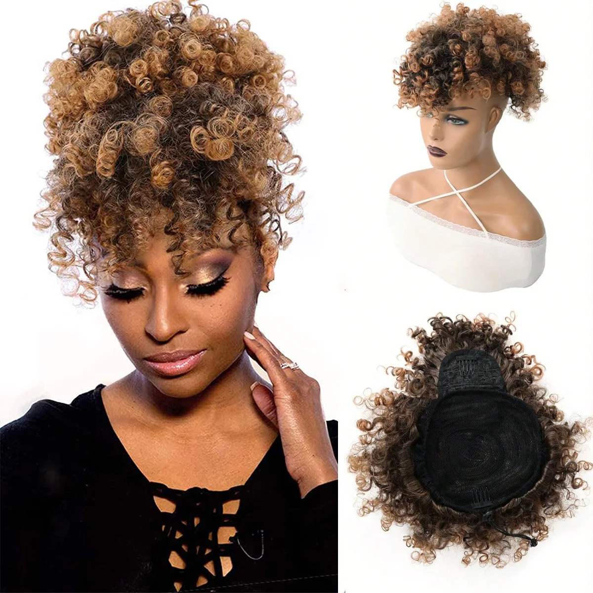 Afro Puff Drawstring Ponytail with Bangs