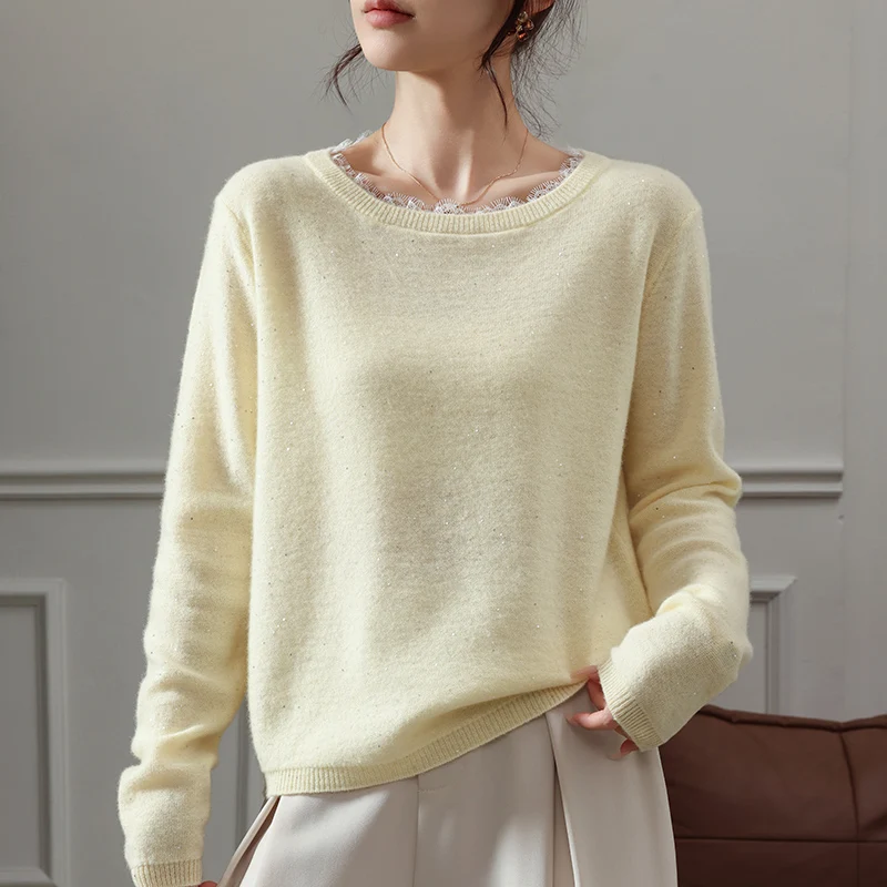 

Hot selling new women's pullover sweater with full sleeves, cashmere knit versatile trend, summer thin women's O-neck wool sweat
