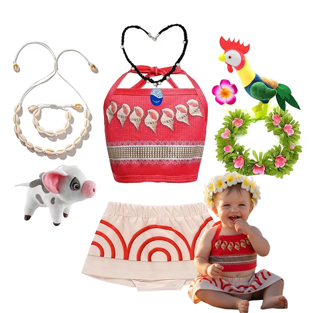 Girls Summer Moana Style Costume 2Pcs Set Kids Top & Pants Toddler Vaiana Role Play Outfit Children Festival Party Casual Wear