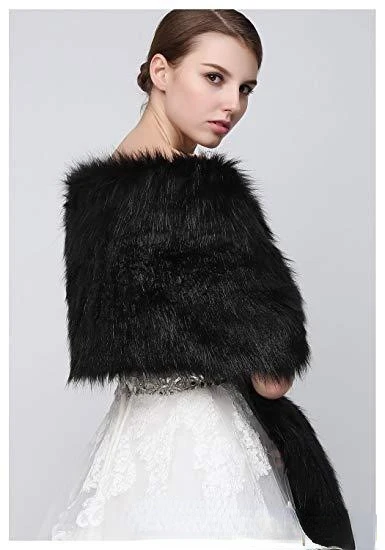 Clearbridal Women's Faux Fur Wrap Shawl Cape Party Or Wedding In Black C17005