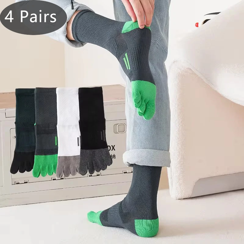 4 Pairs Sport  Toe Socks Man Compression Cotton Sweat-Absorbing Young Casual Anti-Bacterial Breathable Warm 5 Finger Short Socks