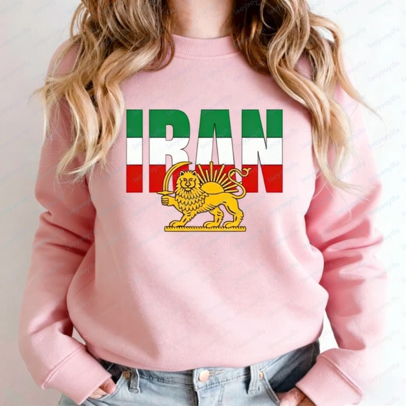 Iran Löwen-Sonnen-Flaggen-Sweatshirt Persisches Kulturerbe Rundhalspullover Traditioneller Shir Khorshid Pullover Patriotischer Iran-Sweater Oberteil