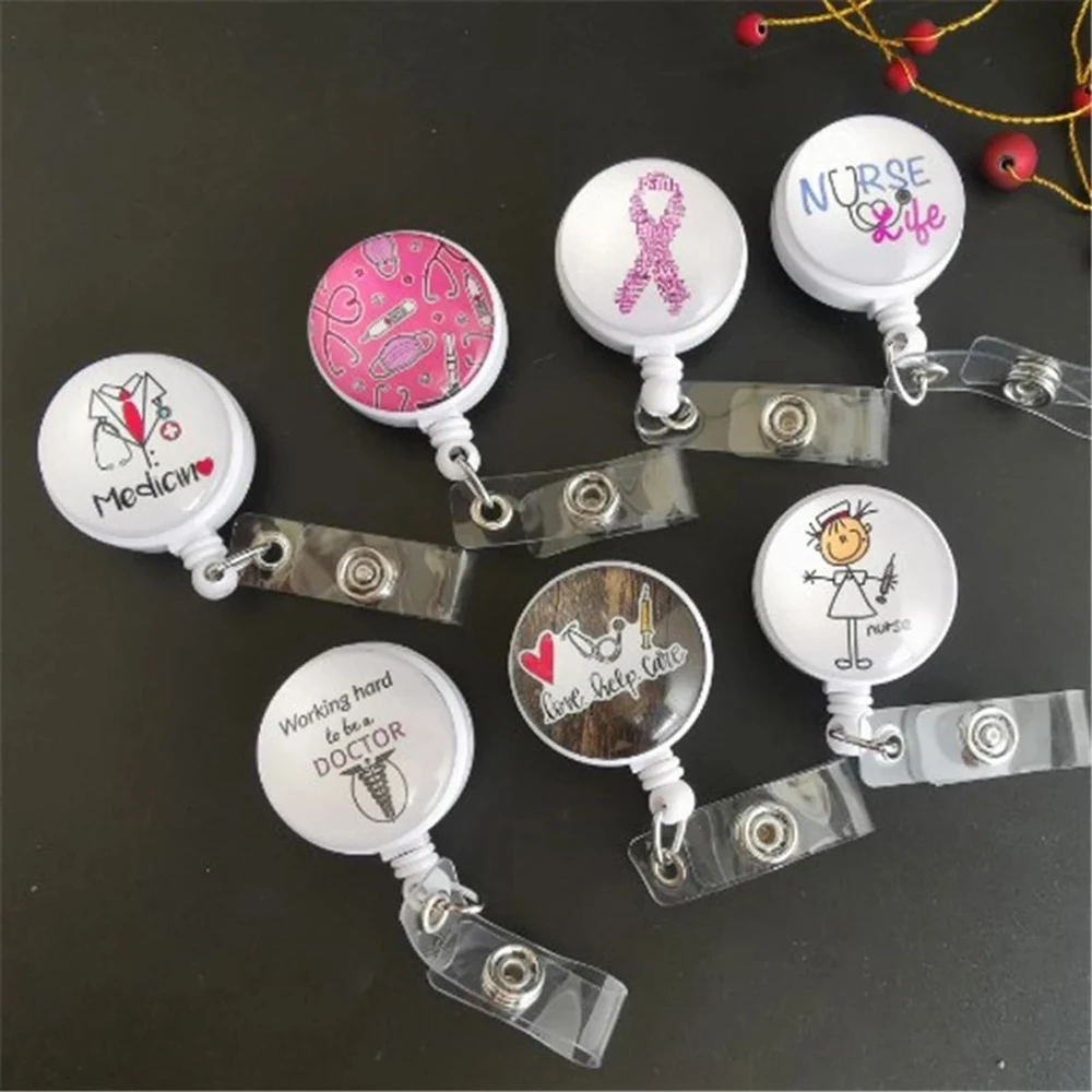 Students Cute Medicine Reel Clip Cartoon Badge Holder Name Card Holder Nurse Doctor Retractable Badge Reel