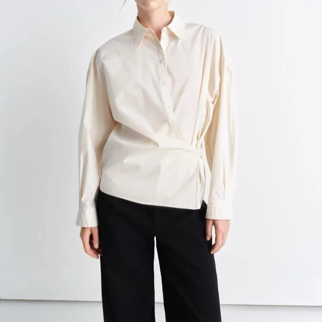

2025 Spring/Summer Fashion Twisted Slim Solid Color Long Sleeve Shirt For Women