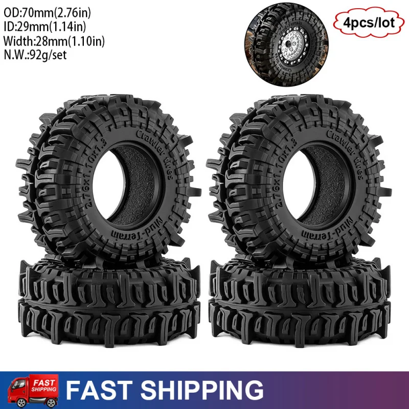 4 pneus en caoutchouc pour voiture RC Crawler, 1.3 pouces, 1/18, 1/24, pour Traxxas TRX4M SCX24 FMS Ascent-18 Axial AX24 FCX24