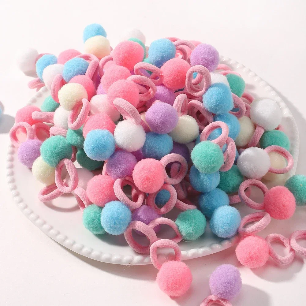 20pcs/set Kids Sweets Scrunchie Hair Ties Girls Plush Ball Rubber Band Children Elastic Hair Rope Bands Baby Hair Accessories