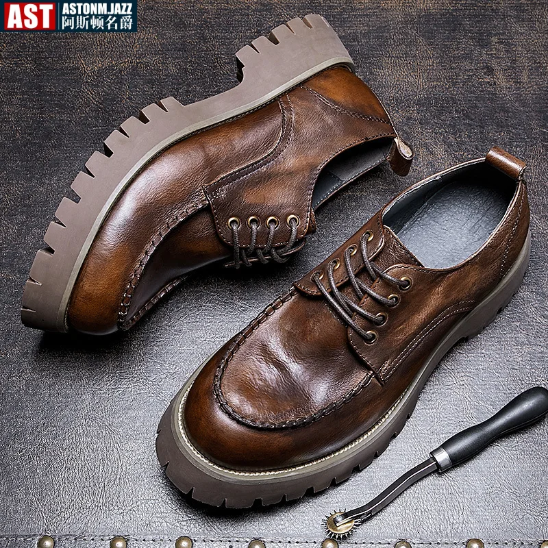 

Men's Soft Leather Casual Business Shoes Luxury Genuine Leather Round Toe 2024 Autumn Handmade Vintage Comfortable Dress Shoes