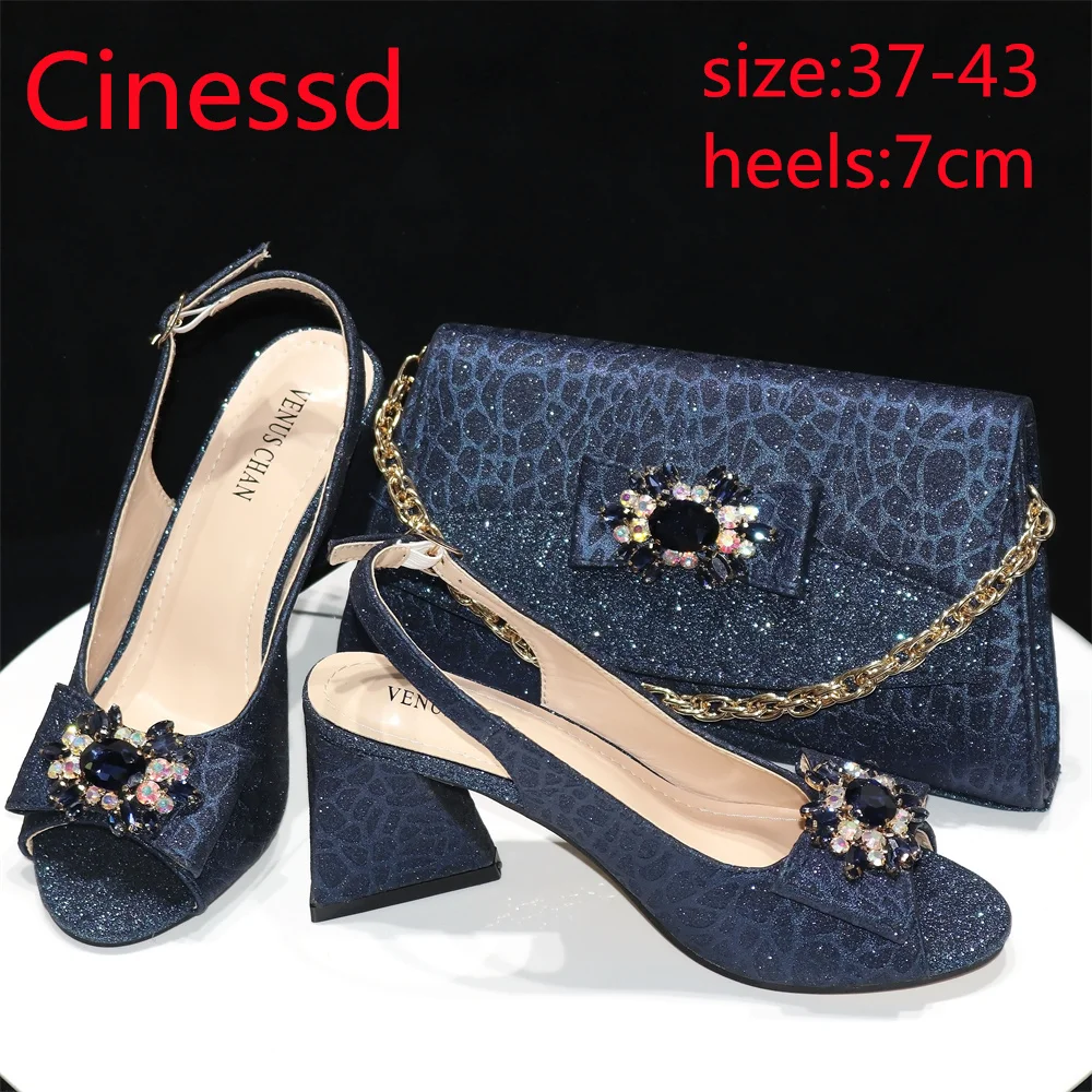 Gold Fashion New Arrivals 2024 Spring Summer Design Italian Women Shoes Matching Bag Set with Shinning Crystal for Party