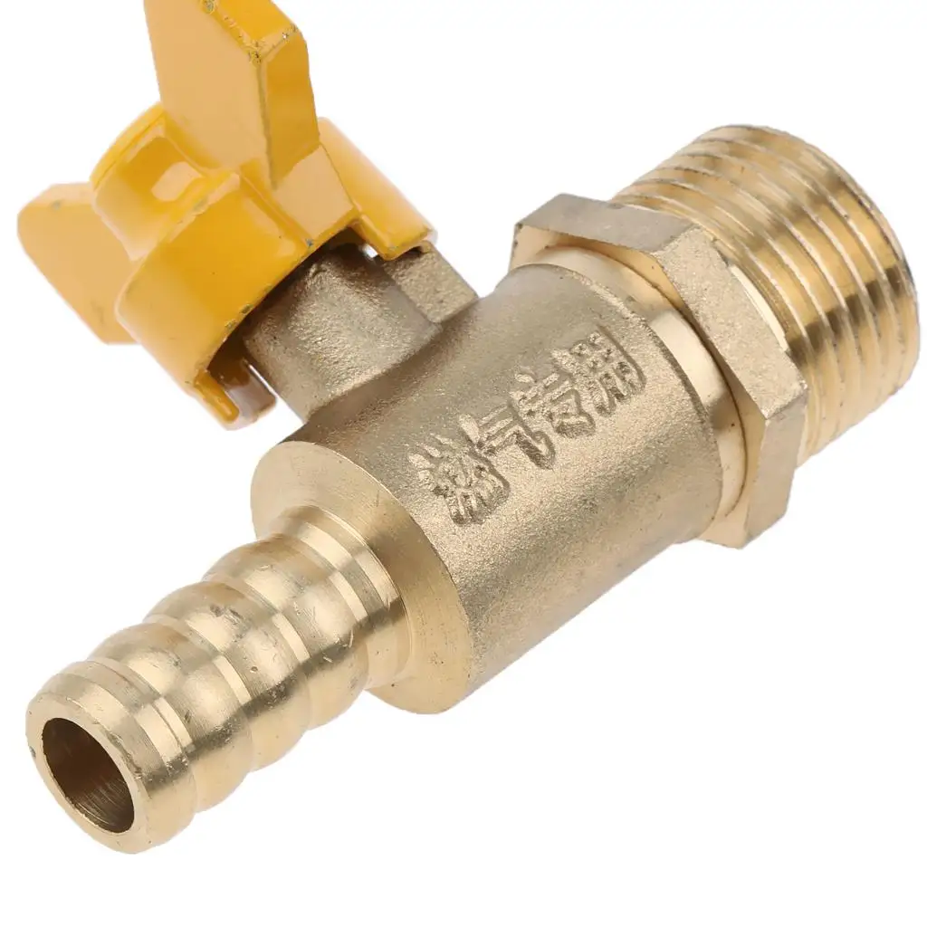 Brass Male NPT Ball Valve 1/2 Inch Shut Off Pipe Hose Connector Yellow Body Plastic Covered Lever for Water and Gas Lines