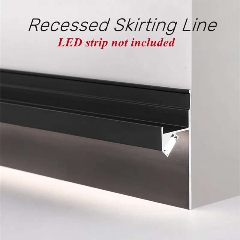 Recessed Aluminum LED Profile H60mm Hidden Backlight Channel Background Wall Edge Trim Skirting Line Baseboard Corner Bar Light