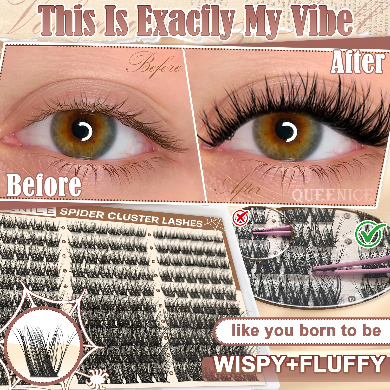 QUEENICE DIY Wimpernverlängerung 8-14mm Gemischte Längen Segmentierte Wimpern Bündel-Wimpern – Detail 3