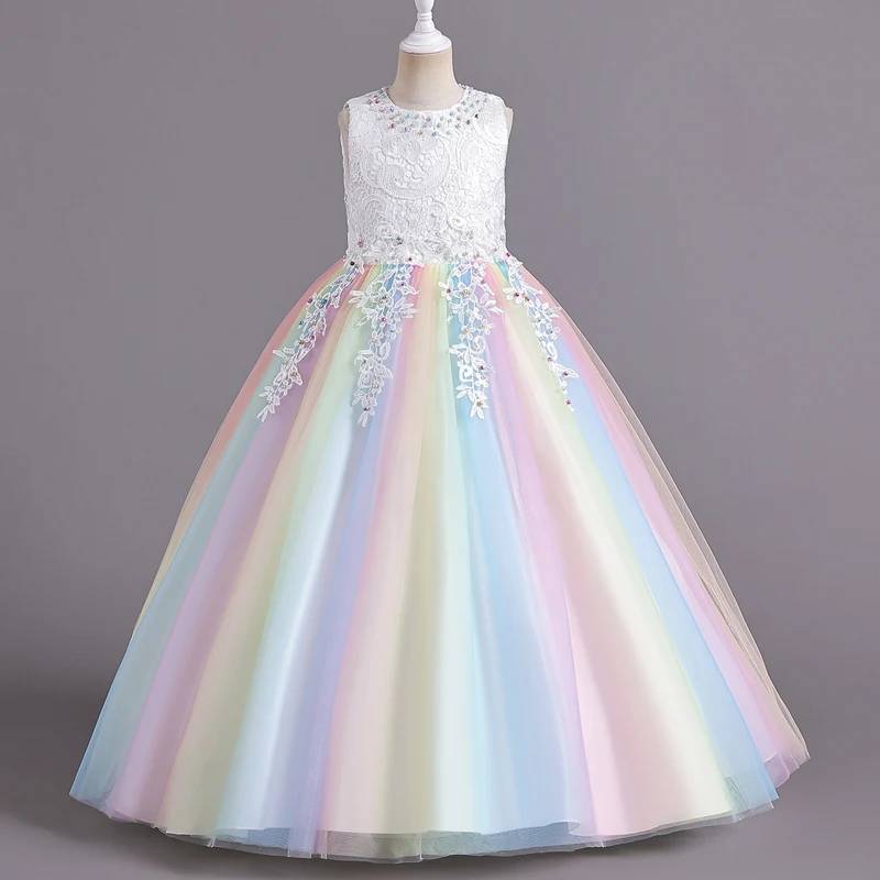 CK8991 Girls' Flower Wedding Dress Long Sleeveless Summer Princess Rainbow Host Gift Performance Program