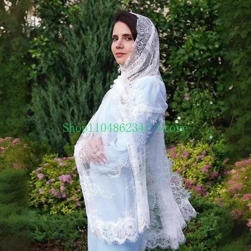 

652F Elegant Wedding Veils Church Headscarf Catholic Bride Veils Chapel Church Hijab Shawl Wrap for Various Occasion Outfit