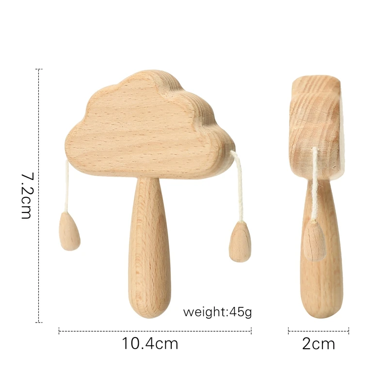 1pc Wooden Rattle Beech Clouds Handbells Teething Wooden Teether Baby Rattles Play Gym Montessori Stroller Toy Educational Toys