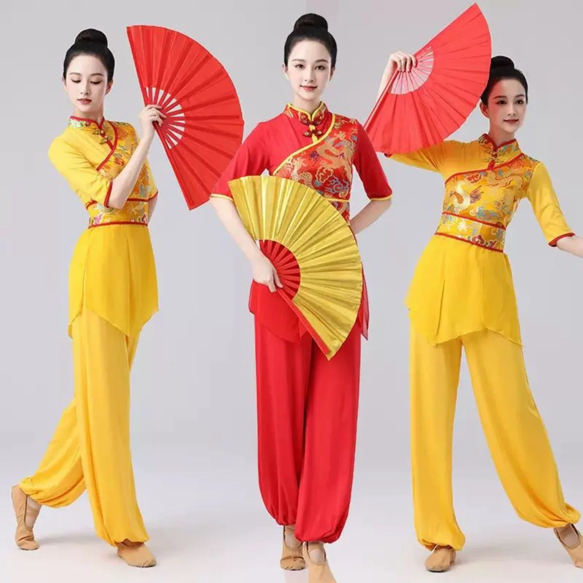 

Китайский костюм для взрослых: мужской наряд для танцев с водными барабанами, современными поясными барабанами, танцем Янко, танцем с веерами и фонарями, унисекс-костюм для выступлений