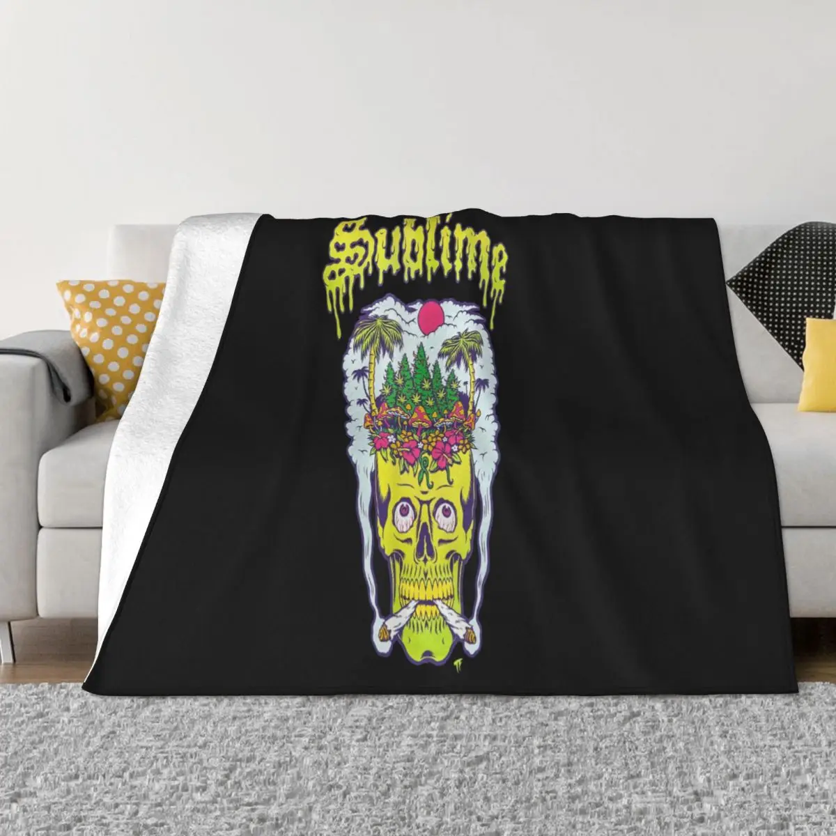 Sullen X Sublime Mens Head High Standard Shor Black Clothing Humor 3D Halloween Family Normal Funny Throw Blanket