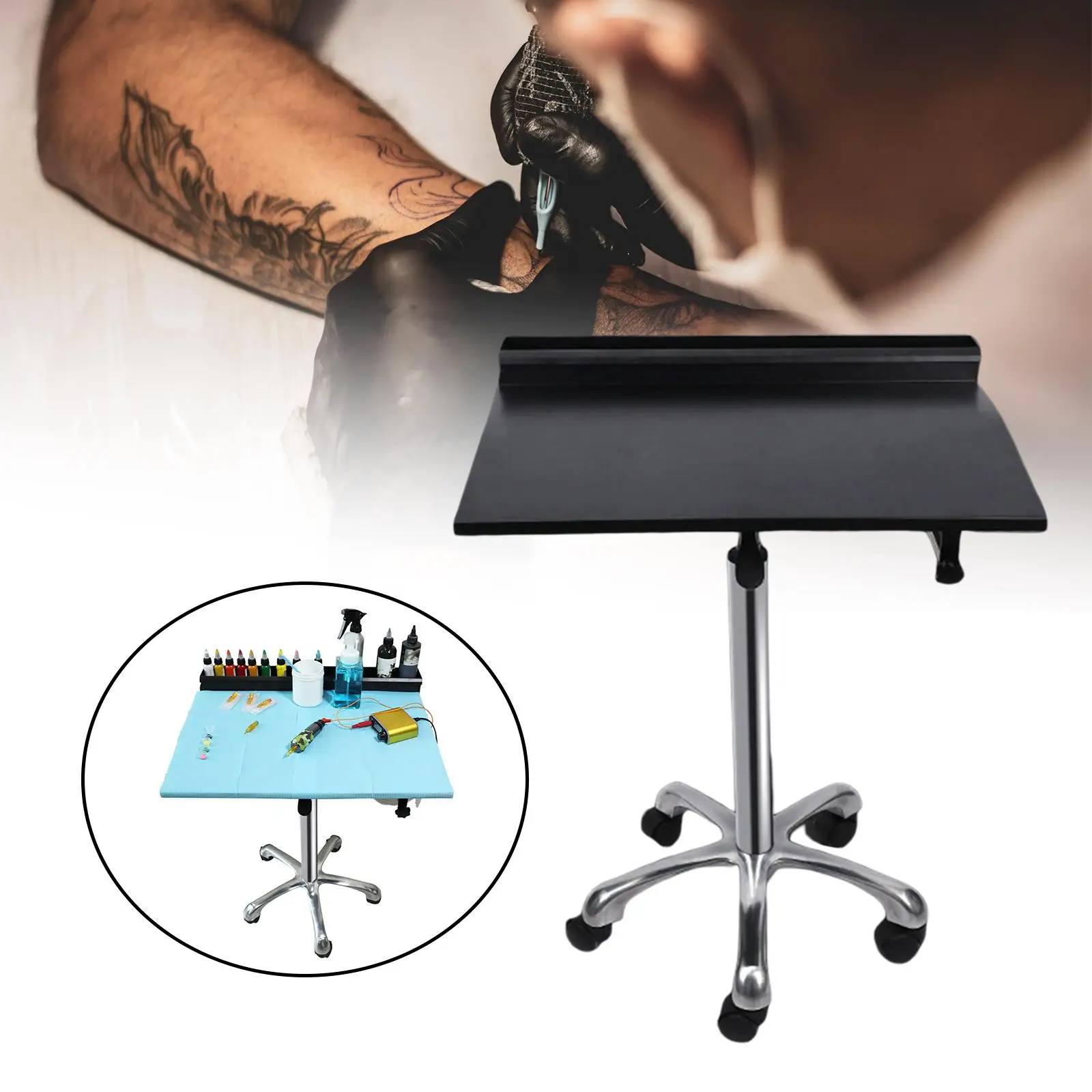 Tattoo Work Station Desktop Supplies Stable with Paint Storage Tray Stainless Steelmetal Multifunctional Moblie Cart Workbench