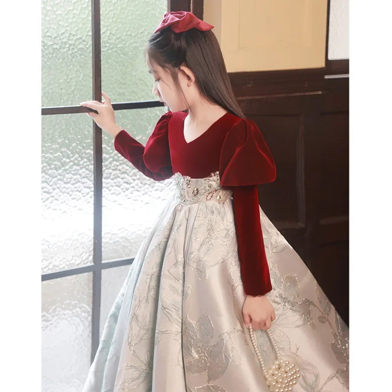 Children Evening Dresses for Christmas Kids Girls 6 To 10 12 14 Years Princess Costume Luxury 2024 Party Gown Formal Prom Dress