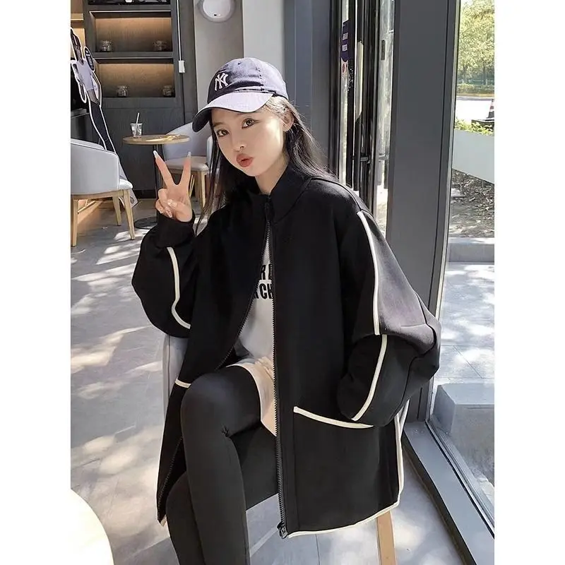 Felpe da donna Autunno Estetico Interessante Decorato Overfit aderente con cerniera in pile Abiti dal design causale in stile americano