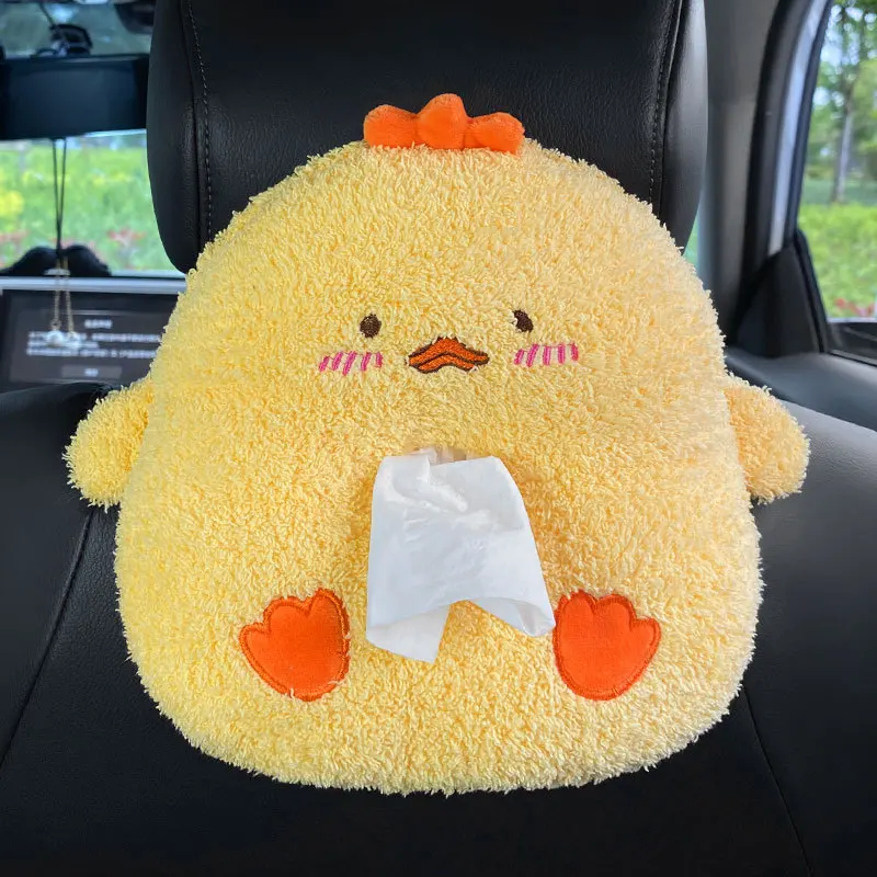 Cute Cartoon Bear Penguin Pig Chick Tissue Box Plush Napkin Holder Universal Car Room Paper Cover Animal Decoration Bracket