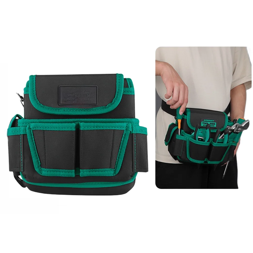 600D Oxford Multifunction Waist Bag With Belt And Shoulder Strap For Electrician Plumber Tool Storage Organizer Work Pouch Black