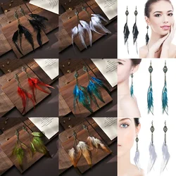 Fashion Feather Earrings for Women Bohemian Fringe Tassel Long Drop Dangle Earrings Summer Holiday Vacation Jewelry Gift