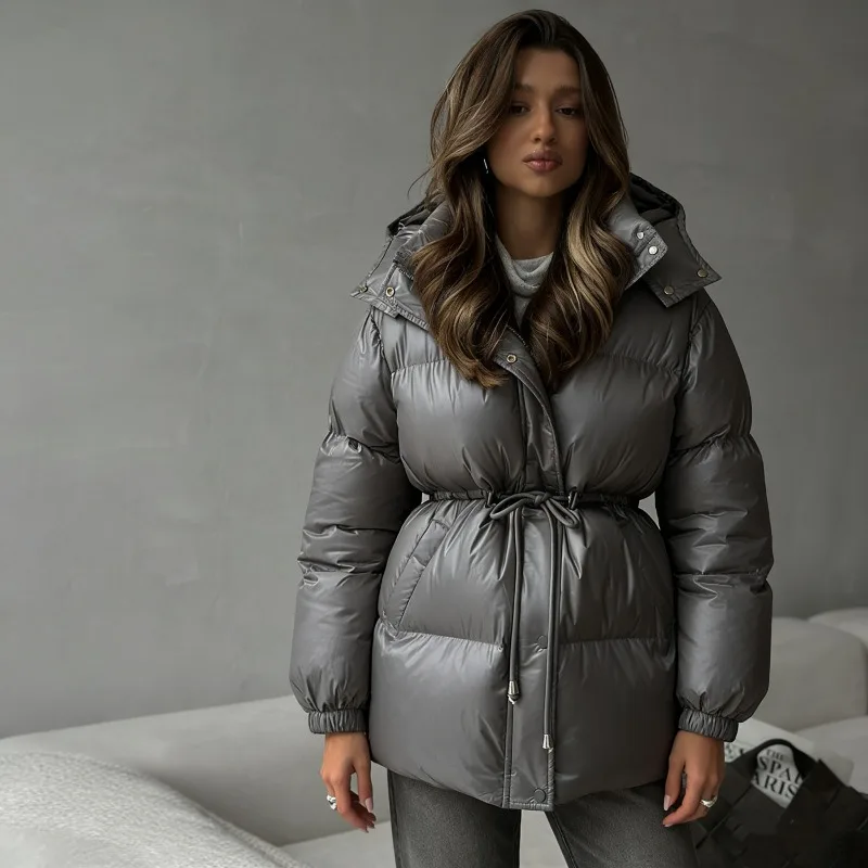 Women Coat 2026 New Hooded Zipper Comfort Warm Coats Autumn Winter Fashion Drawstring Slim Thick Jackets Street Women's Clothing