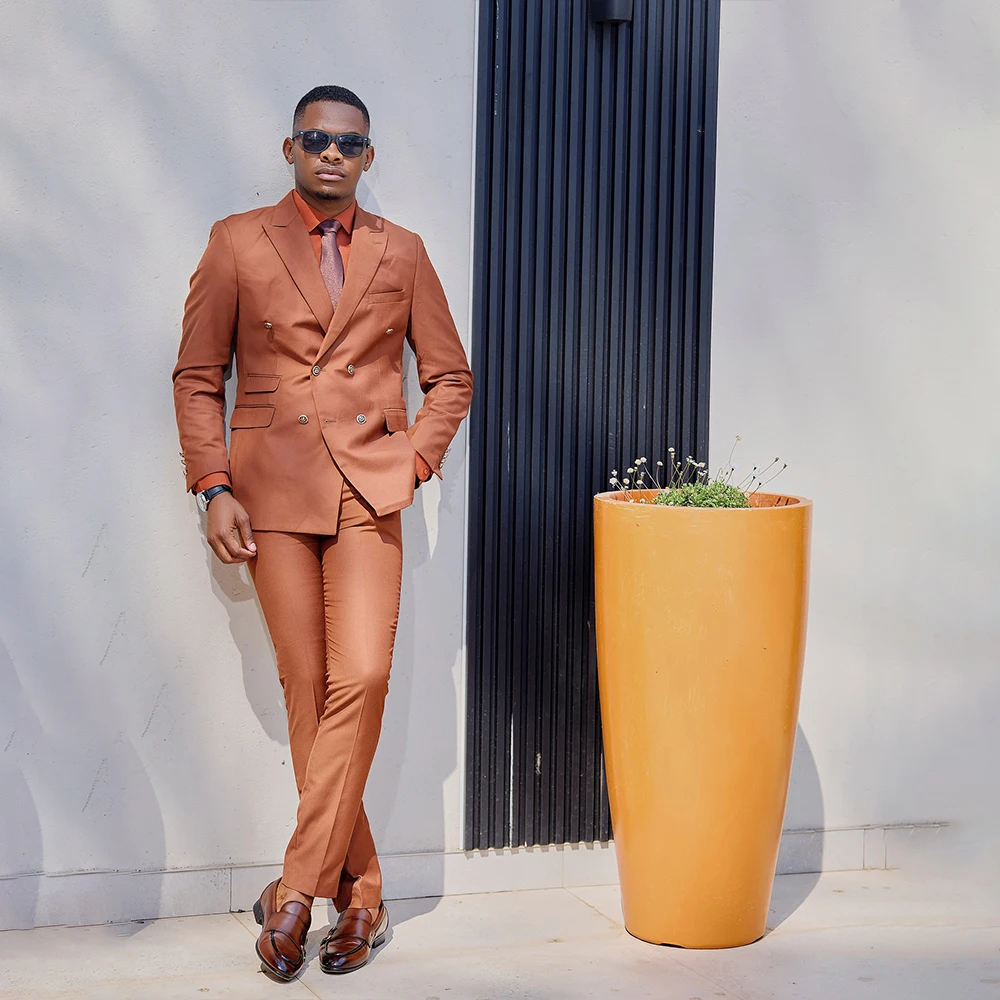 

Elegant Men's Suits 2 Pieces Peaked Lapel Double Breasted Wedding Man Evening Party Suit Prom Blazer Slim Set Jacket Customized