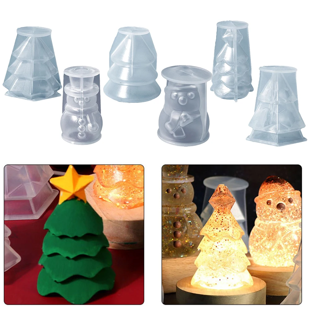 DIY Christmas Ornament Candle Molds Handmade Epoxy Candle Christmas Tree Silicone Moulds Cute Christmas Snowman Molds Clear