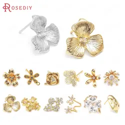 18K Gold Color Brass Zircon Flower Stud Earrings Pins Earrings High Quality Diy Jewelry Making Earrings Accessories for Women