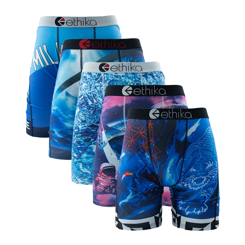 

ETHIKA 5 шт. Сексуальное мужское нижнее белье: дышащие сетчатые трусы-боксеры больших размеров с модным принтом