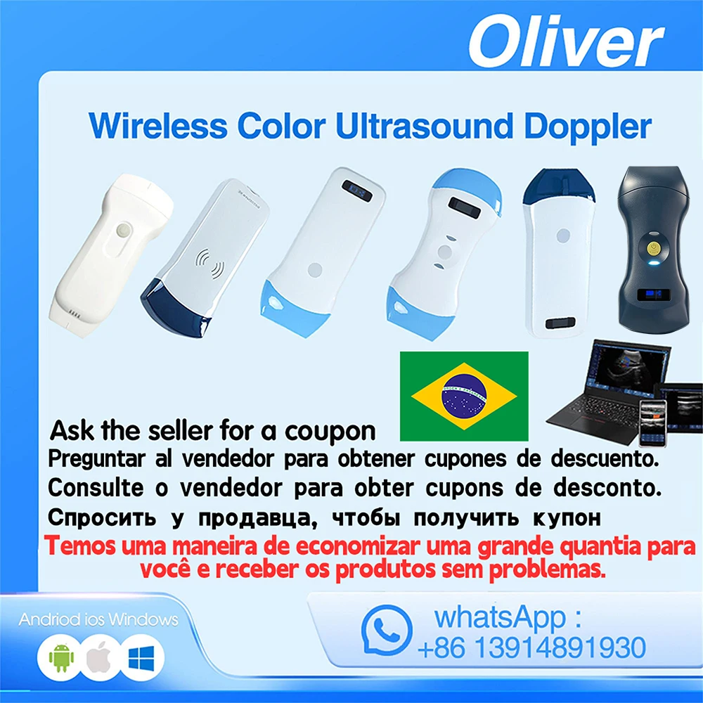 Scanner de Ultrassom Sem Fio Portátil com Conexão WIFI, Compatível com iOS, Android e Windows, Acompanha Maleta Grátis