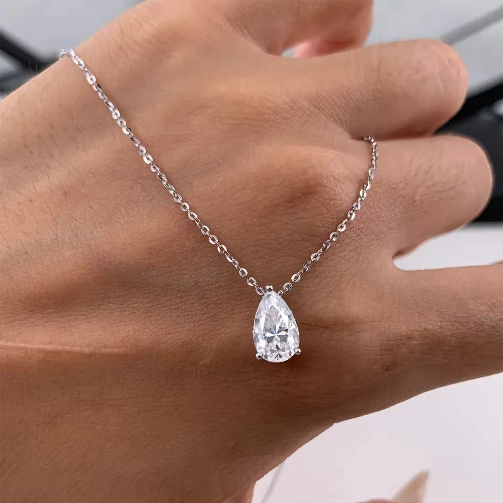 1‑4‑CT Multi‑Size Pear‑Cut D‑Color Waterdrop‑Shape‑Design Moissanite Pendant Necklace for Women, 925 Sterling‑Silver 18K‑Gold‑Plated Fine Jewelry, Ideal Gift for Her