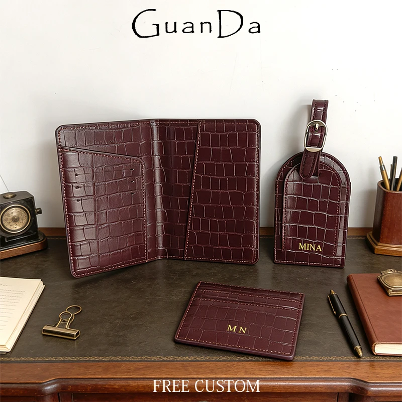 

Модный кожаный чехол для паспорта с крокодиловым узором, бирка для багажа с гравировкой имени и инициалов, ретро-люксовый держатель для карт, подарок