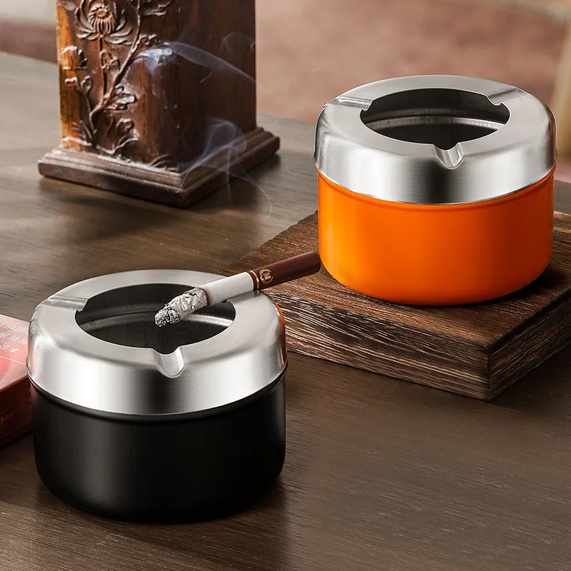 2025 New Stainless Steel Ashtray for Cigarette Home Office Hotel Tray Desktop Ornament Gift for Smoker Black/Orange - Image 4