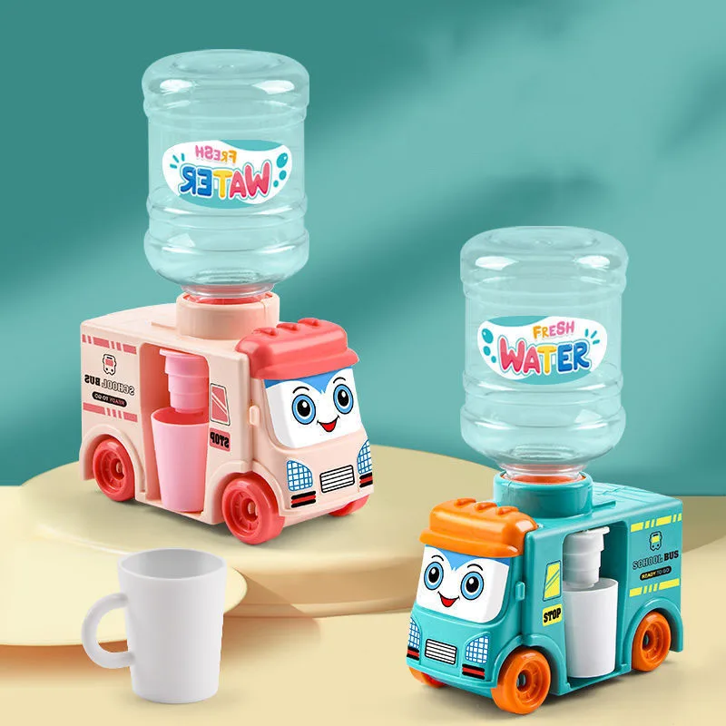 

Kids Mini Bus Water Dispenser Toy with Cute Pink Blue Cold/Warm Water Juice Drinking Fountain Simulation Summer Kitchen Toys