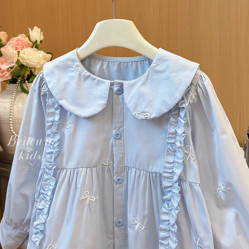 

Girls' Long Sleeve Cotton Doll Shirt with Ruffled Edges, Baby Girl Shirt, Spring New Sweet French Style